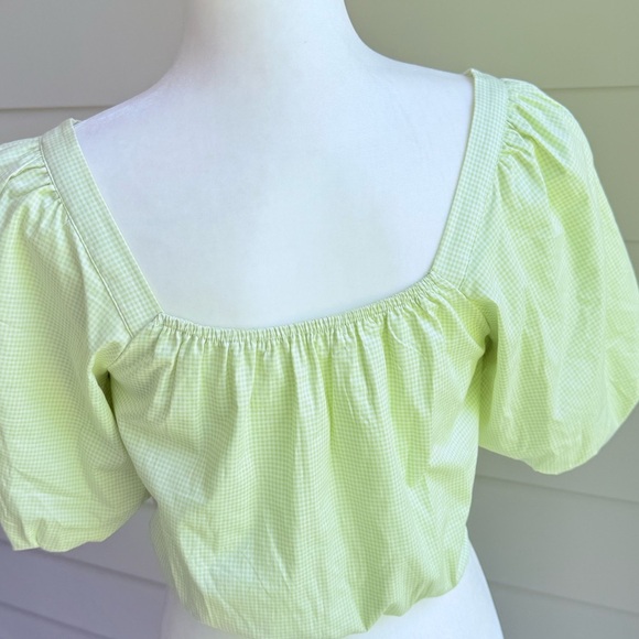 Copper Key Gingham Green Cropped Top with Puff Sleeves Size Small - Picture 8 of 11
